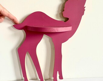 Charming Burgundy Wooden Deer Shelf with Hooks – Perfect for Kids' Rooms! | Custom Option