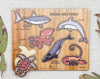 OCEAN Creatures Australian Animal Puzzle | Gift | all ages | Natural Wood
