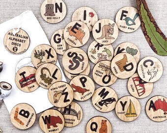 Australian Alphabet Disc GAME | Australian Made | Native Animals | Wooden Toys | Montessori | Smart Kids |