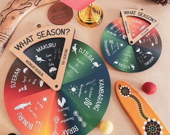 Noongar 6 Seasons Wood Spinner Dial & Viewer Window | 6 Aboriginal Weather SEASONS | Indigenous Annual Climate Resource | NAIDOC WEEK