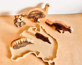 Introducing our Australian Wooden Animal Set –5pc | Wooden Animals perfect for creating a mini world of Aussie wildlife | Australian Animals