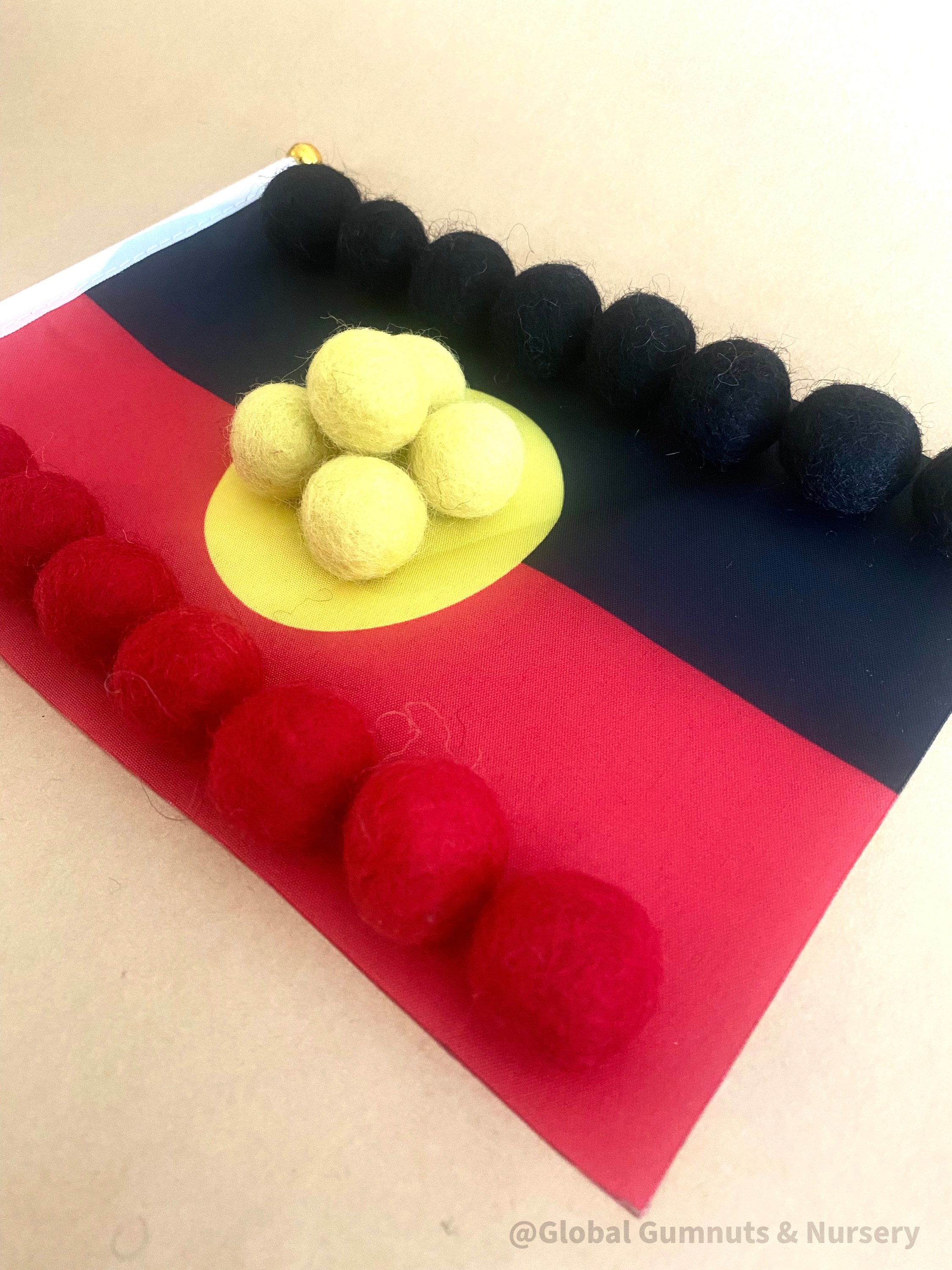 Aboriginal themed Felt Balls Feltball Mixed 100 NZ wool random selection in Indigenous FLAG