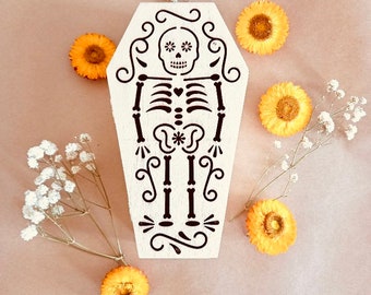 Wooden Coffin | Sugar Skull or Skeleton | HALLOWEEN