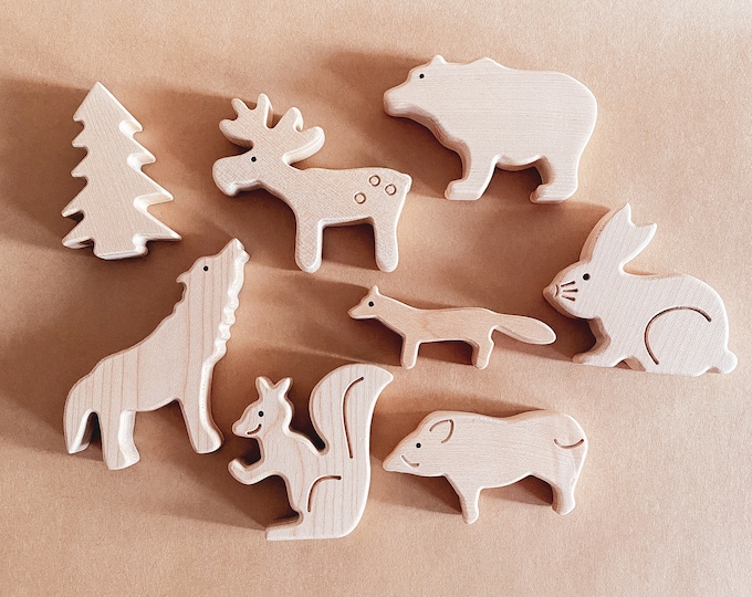 Forest Animal Wooden | 8 Piece Toy Set | Woodland Forest Animals | Scandi Style | Forrest