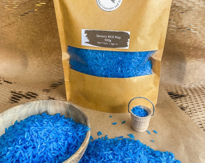 BLUE Vibrant Sensory Rice | 200 or 400 grams  | Seven Colours of the RAINBOW | Optional Tools