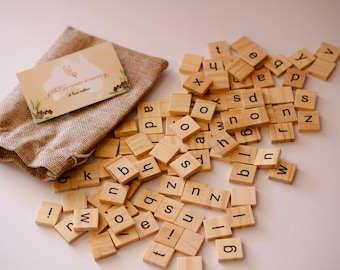 100 Pieces Wooden Lowercase Tiles - Letter Learning Tools