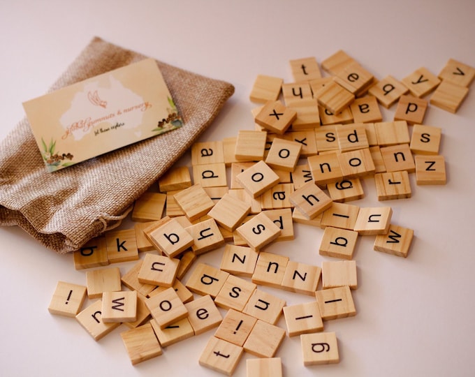 100 Pieces Wooden Lowercase Tiles - Letter Learning Tools