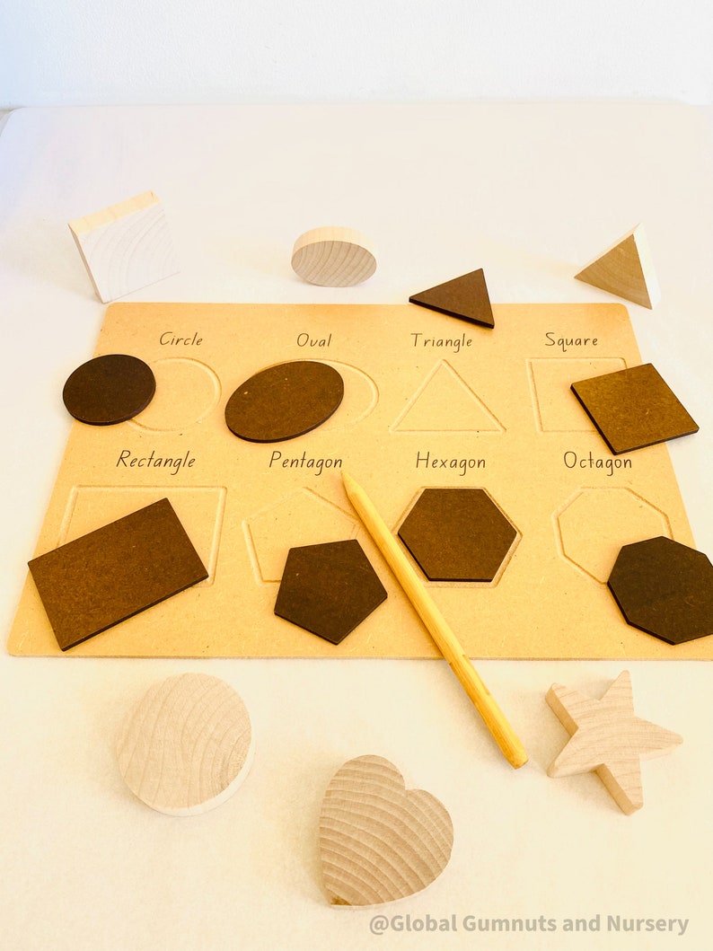 SHAPES Wooden Tracing Board With Matching Shape Pieces and a Wooden ...