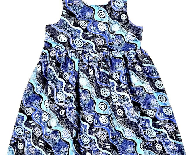 DRESS - Desert Tracks Blue | Girls Dress | Traditional Custodians Made