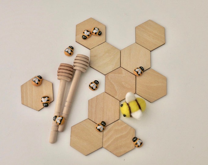 4 x 4cm Discs ~ Wooden Hexagonal Tiles | Honeycomb Shapes