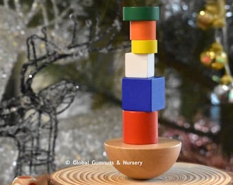 BALANCING Game- Geometric Blocks 8-pcs Couloured Wooden