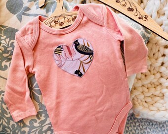 Peach Black Cockatoo Love Heart Onesie | Black Cockatoo | 100% Cotton | Handmade in Western Australia