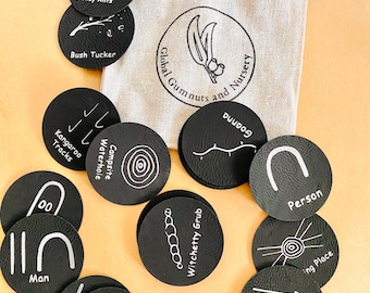 Indigenous Symbols | Aboriginal | NAIDOC WEEK | Black with Silver Faux Leather | 10 or 20 Symbols