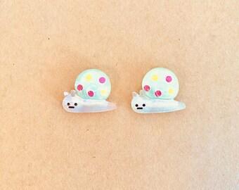 Smiling Snails with Yellow and Pink Dots for Fairy Gardens