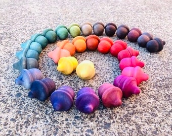 Rainbow Coloured Wooden Acorns - 31 pieces