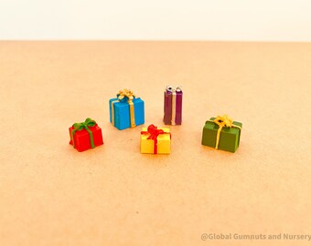Festive Mini Christmas Gift Boxes Set for Fairy Gardens and Elf | Shelves