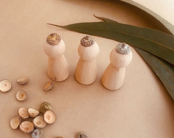 Eucalyptus Caps | Lids | Peg People | Handmade | Wooden Doll | Natures Seeds | Sensory Play