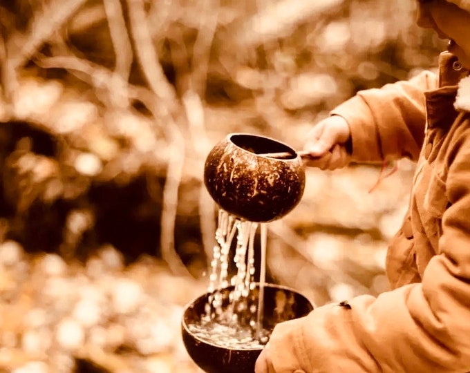 Short Handle SAND or water Scoop | Holes in a CUP | Kids TOOLS | Mud Kitchen Tools | Coconut Bowl