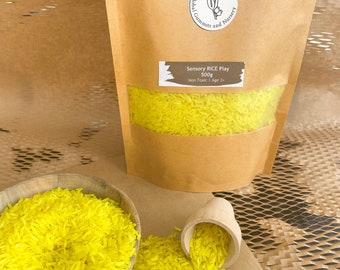 YELLOW Vibrant Sensory Rice | 200 or 400 grams | Seven Colours of the RAINBOW | Optional Tools