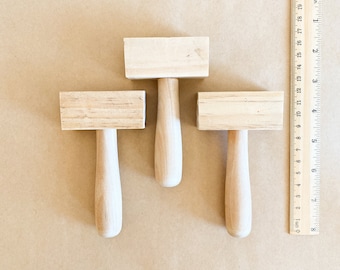 Set of 3 GEO Wooden Hammers - Natural