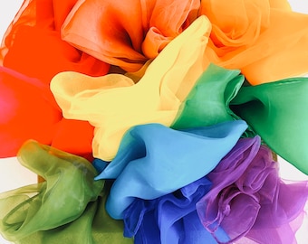 Rainbow Sensory Scarves | Play Silks | 10 Colour Set | Earth Colours