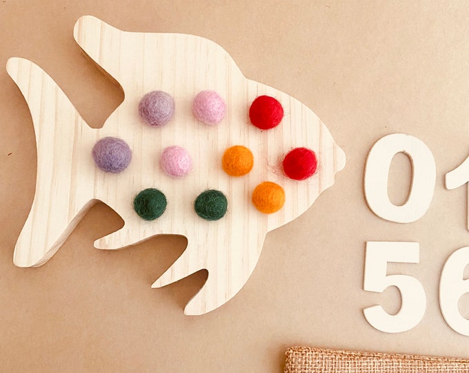 Rainbow Fish TENS Board | Feltballs and Wooden Numbers Included | Learn to count | Numbers are fun!