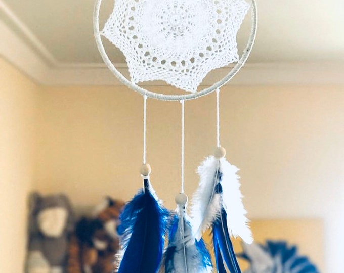 Navy Blue Baby Boy Mobile | Baby Mobile Boy - Baby Boy Nursery Mobile - Feather Mobile - Blue and White - Baby Boy Nursery Mobile