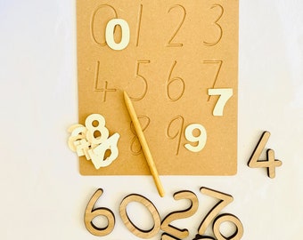 NUMBERS 0- 9 Wooden Tracing Board with Wooden Stylus | Numbers | TRACE | Learn to Count | Homeschooling Resource | Pre Kindy tools