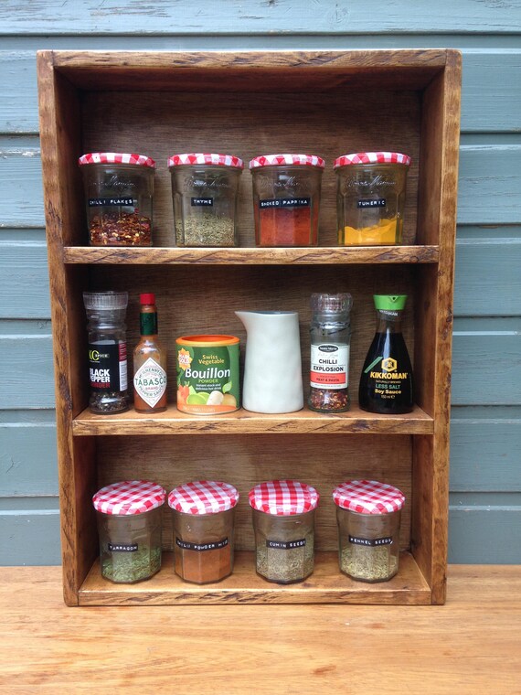 Rustic spice rack / wall unit handmade from reclaimed / | Etsy