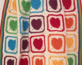 Rainbow of Hearts Blanket Afghan Baby Blanket Crochet Pattern