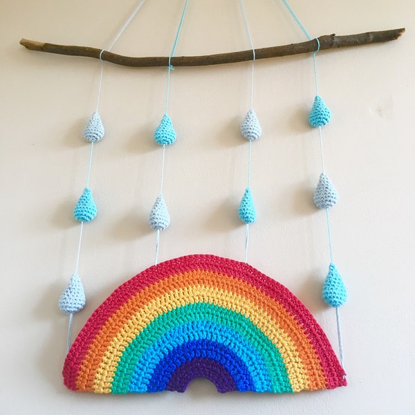 Look for the Rainbow Wall Hanging Crochet Pattern, raindrop, home decor, rain