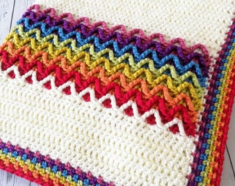 Rainbow Waves Blanket Crochet Pattern Afghan Baby blanket Lapghan