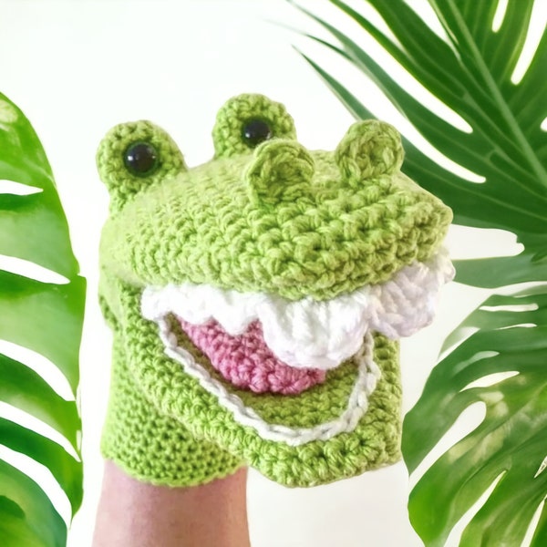 Cassius le sympathique crocodile, modèle de marionnette à main/gant au crochet