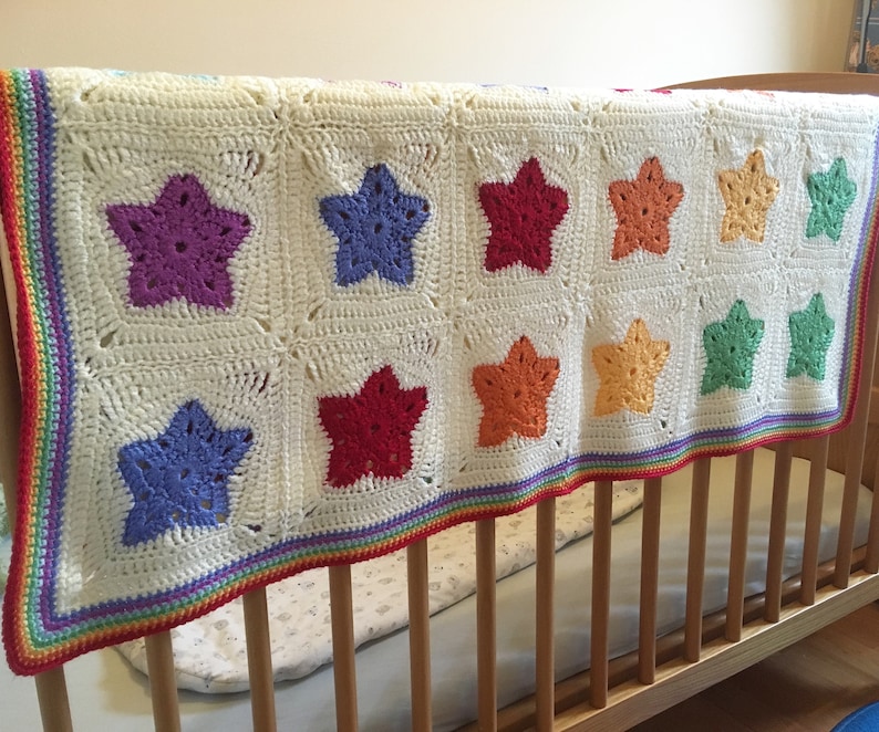 Rainbow of Stars Blanket Afghan Baby Blanket Crochet Pattern image 4