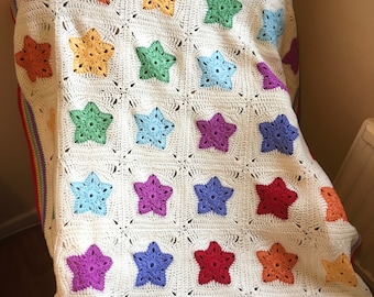 Rainbow of Stars Blanket Afghan Baby Blanket Crochet Pattern