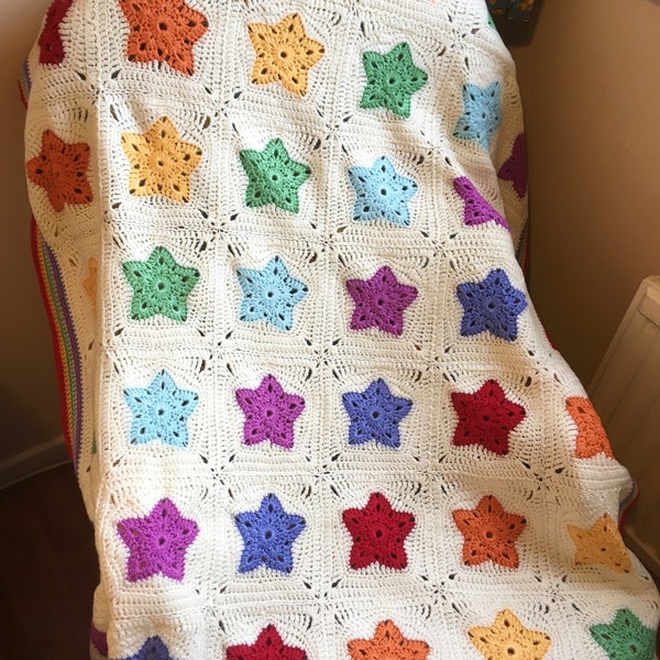 Rainbow of Stars Blanket Afghan Baby Blanket Crochet Pattern