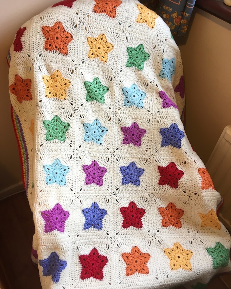 Rainbow of Stars Blanket Afghan Baby Blanket Crochet Pattern image 1