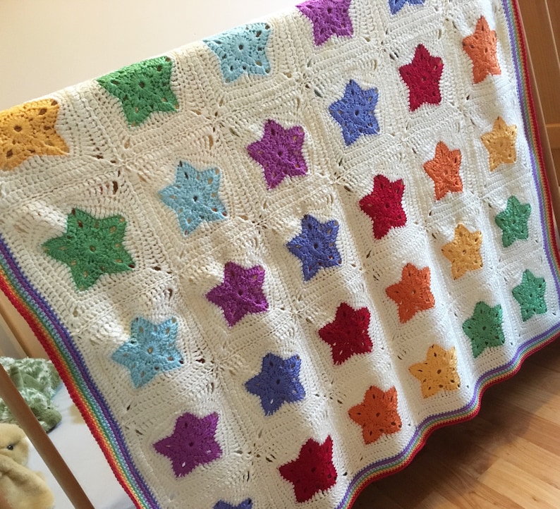 Rainbow of Stars Blanket Afghan Baby Blanket Crochet Pattern image 3