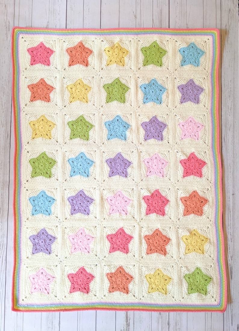 Rainbow of Stars Blanket Afghan Baby Blanket Crochet Pattern image 5