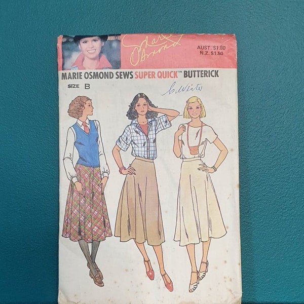 Vintage 1970's Marie Osmond Sews SUPER QUICK BUTTERNICK 6116 Size B (64-71cm) Skirt Pattern