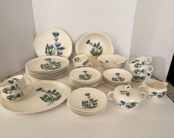 Crooksville Iva-Lure Celestial Purple Clover Full Dish Set- Vintage 1940s