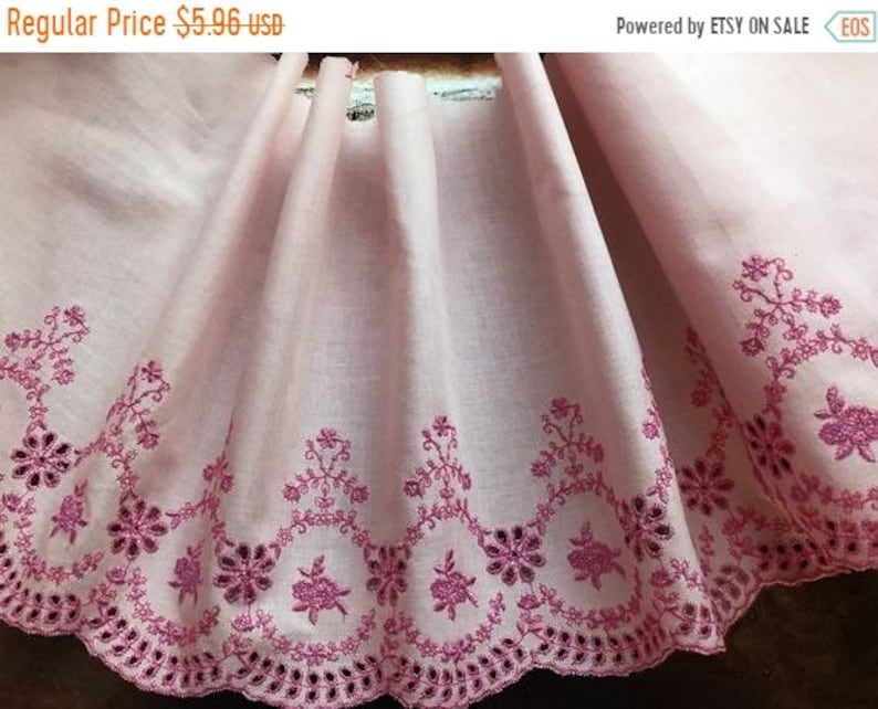 21 cm Wide. ON SALE Rose Pink Embroidery on Pink Voile Background
