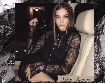 Black - Double Border Chantilly Lace - 150 cm Wide, Imported.