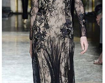 Black - Double Border Chantilly Lace - 120 cm Wide, Imported.