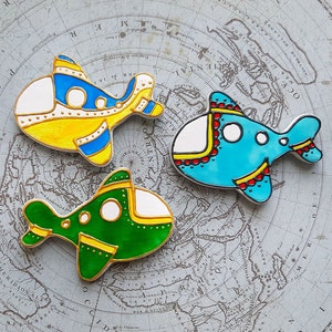 Set 3 Airplane Refrigerator Magnet, Fridge Magnet Airplane, Refrigerator Magnet, Hand Made Magnet, Hand Painted Magnet