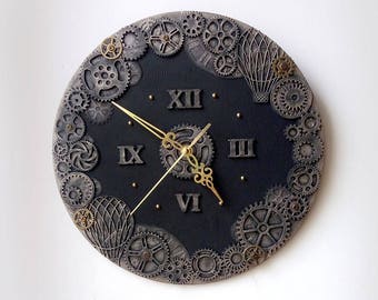 Steampunk Wall Clock: Handmade Hot Air Balloon Decor