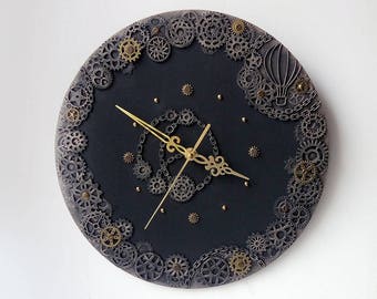 Steampunk Wall Clock, Hot air balloon, Vintage Decorative Wall Clock