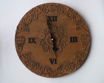 Steampunk Hot Air Balloon Wall Clock: Industrial Decor