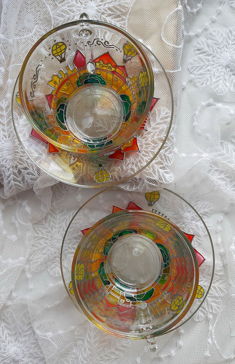 Colorful Tea Set 2 Cups with Saucers Tea Cups and Saucers Etsy