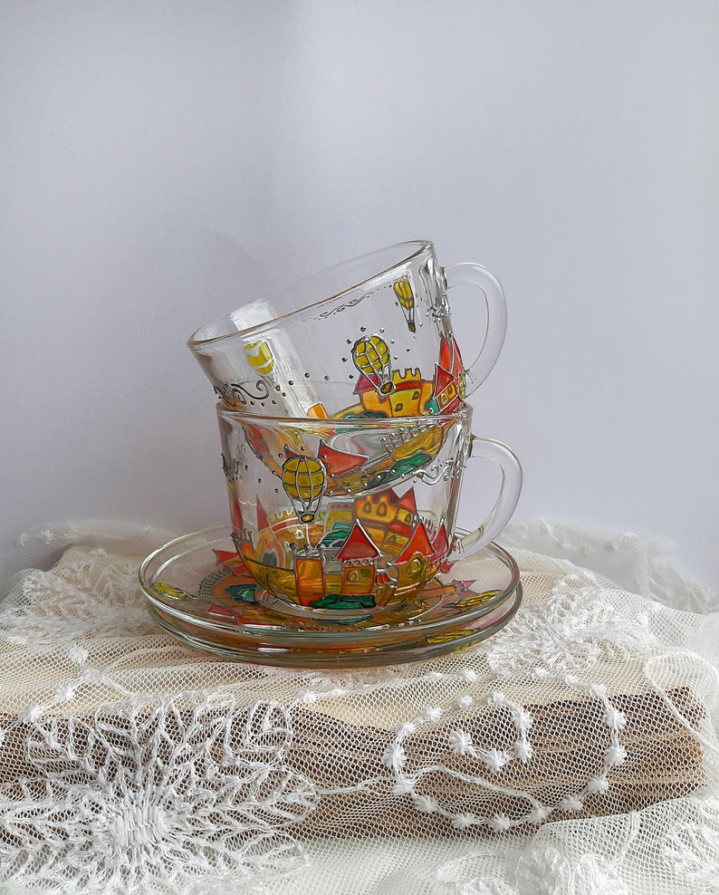 Colorful Tea Set 2 Cups With Saucers Tea Cups and Saucers Etsy